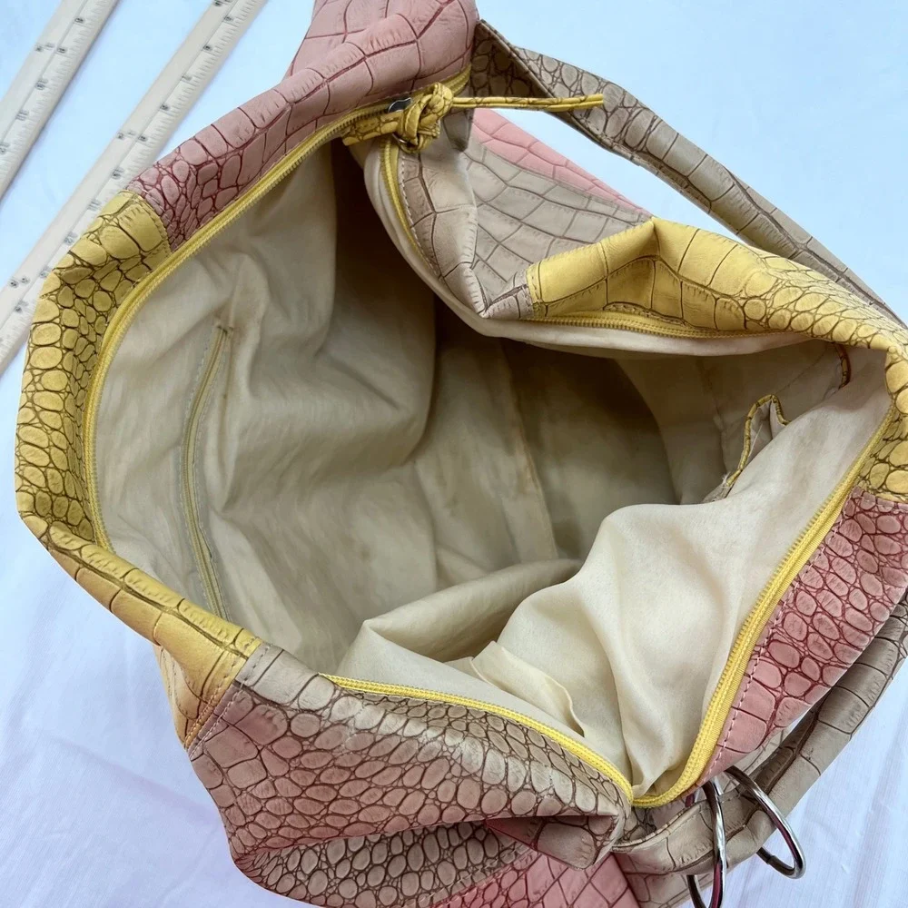 Multicolor Patchwork Croc Embossed Hobo Shoulder‎ Bag Large Slouchy Boho Zipper